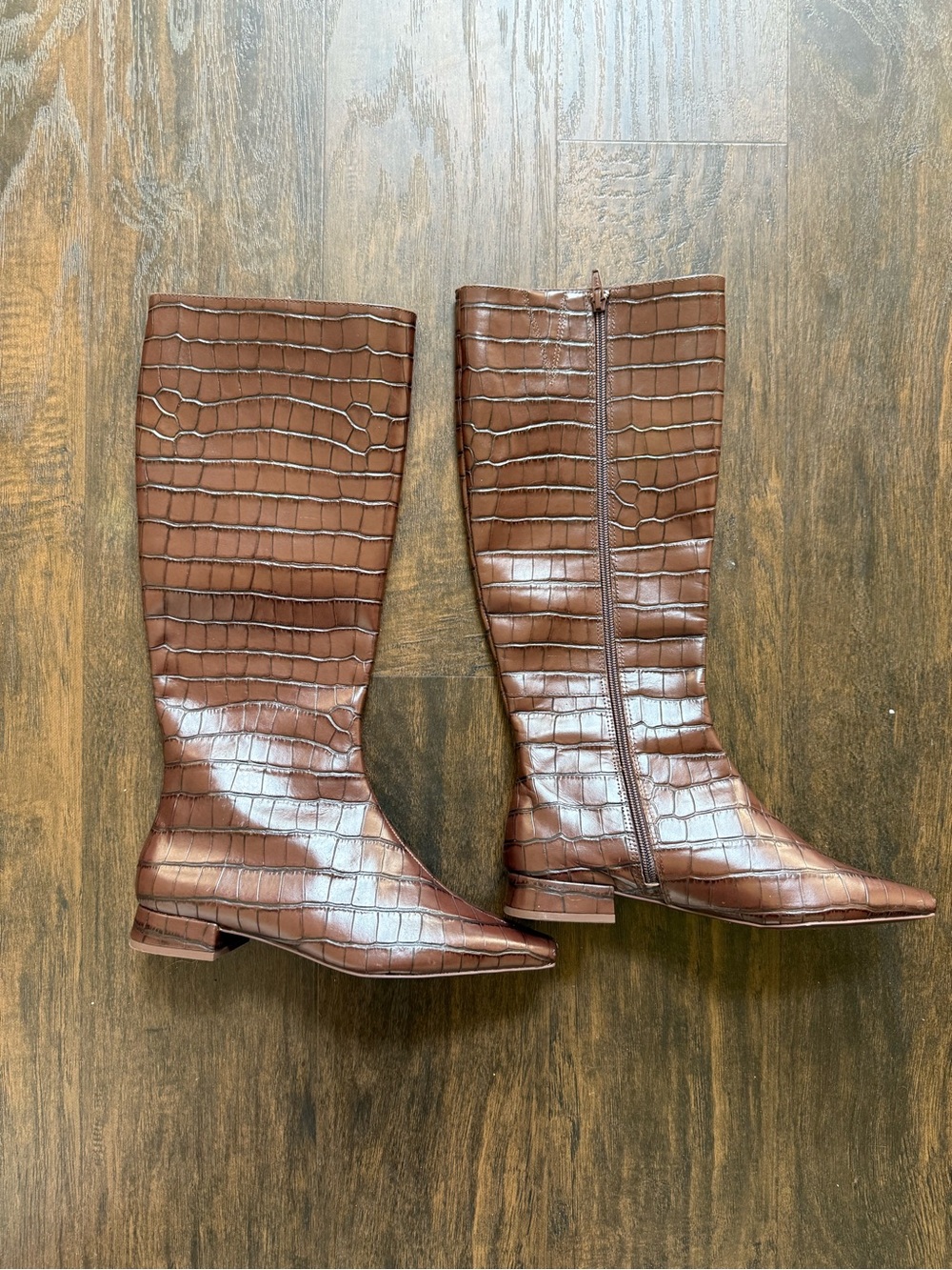 Gianni Bini Brown Croc-Embossed Knee Boots